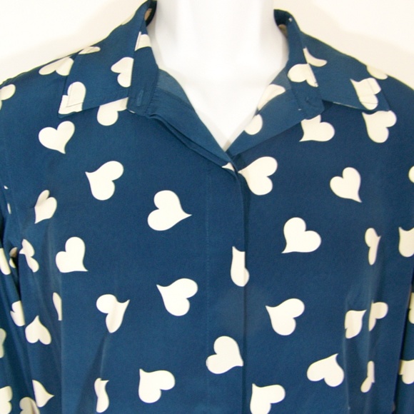 LC Lauren Conrad Button Down Top Navy w/ Hearts L - Picture 2 of 6